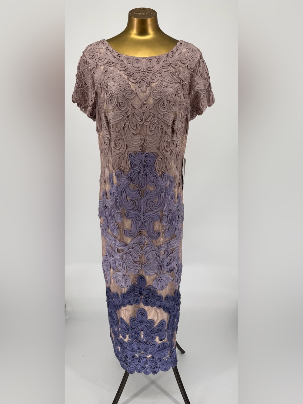 NWT JS Collection Soutache Lace Ombre Dress in Mauve and Lavender Formal Size 14